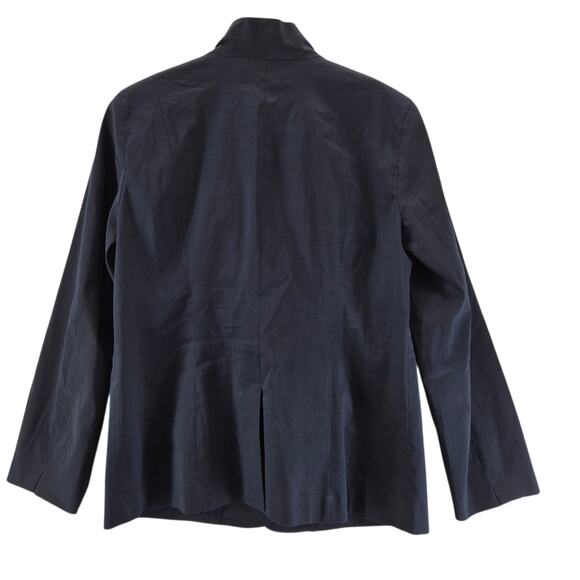 Eileen Fisher Open Blazer Jacket Women 12 Navy Blue Collarless Ramie Silk Preppy - Picture 3 of 9